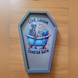 💀NEW 💀Hand Crafted Skeleton Toaster Bath Key Tray  - Blue and Pink